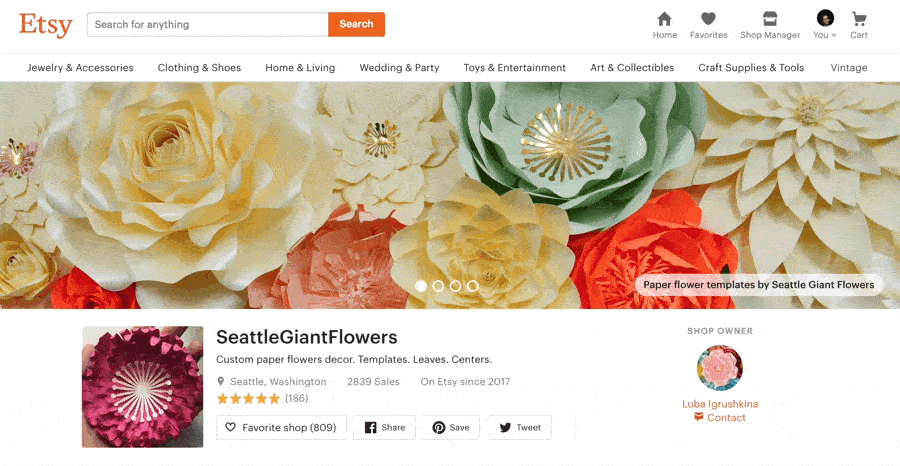 example of an etsy shop page